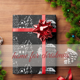 Papel De Regalo Pueblo negro y blanco con nieve