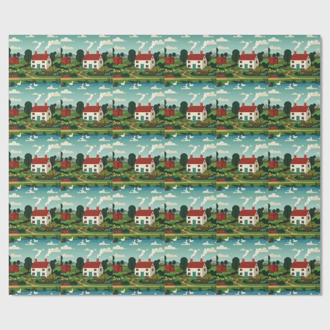 Papel De Regalo Pueblo rural (Superficie plana)