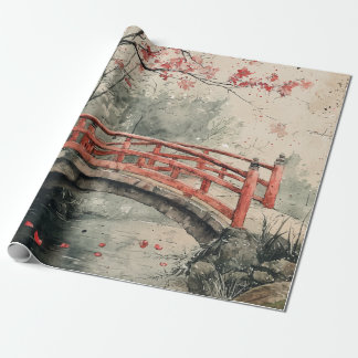 Papel De Regalo Puente de Flor de Cerezo Sumi-E Paisaje (2)
