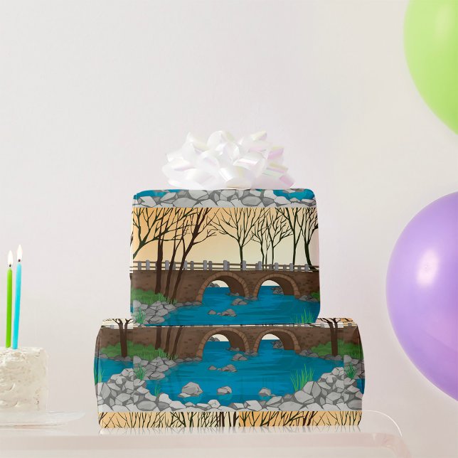 Papel De Regalo Puente de piedra rústico sobre el paisaje natural  (Subido por el creador)