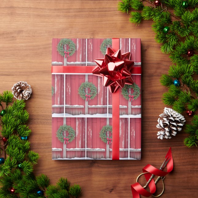 Papel De Regalo Puerta De Barn Rojo Con Navidades Vela De Pino (Regalo de vacaciones)