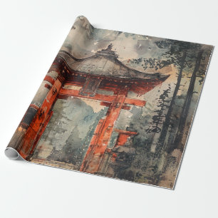 Papel De Regalo Puerta de Montaña Vermillion Ink Wash