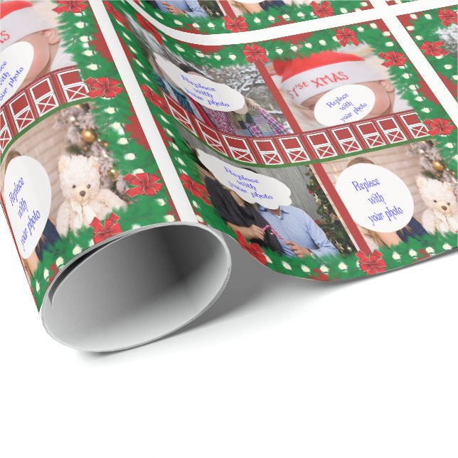 Papel De Regalo Puerta del establo rojo 4 festividad en el país de (Esquina del rollo)