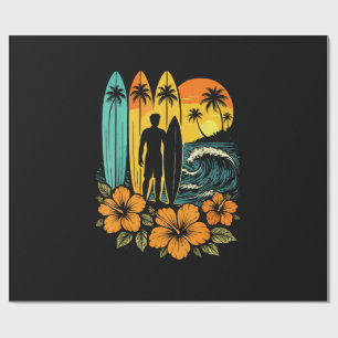 Papel De Regalo Puesta de sol tropical en la playa de surf retro