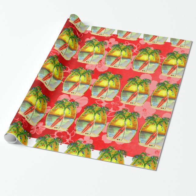Papel De Regalo Puesta del sol de la playa del navidad (Desenrollado)
