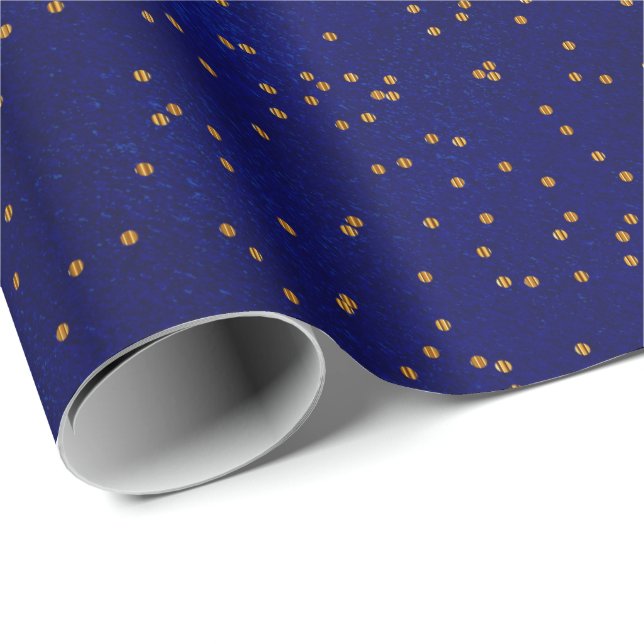 Papel De Regalo Puestos de confetti de oro azul oscuro (Esquina del rollo)