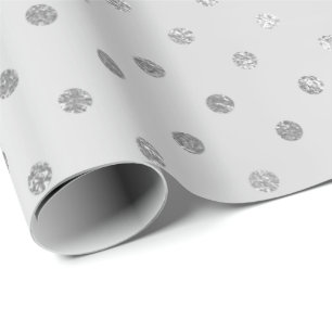 Papel De Regalo Puestos de Polka Plateado Acero Gris Monocromático