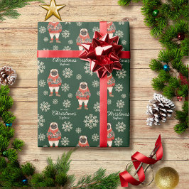 Papel De Regalo Pug Acuarela Verde Perro Personalizado Navidad