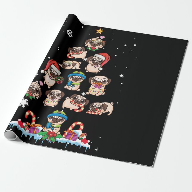 Papel De Regalo Pug Christmas Tree Dog Santa Merry Pugmas Xmas (Desenrollado)