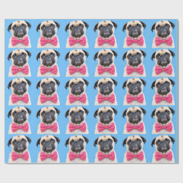 Papel De Regalo Pug con lazo rosa