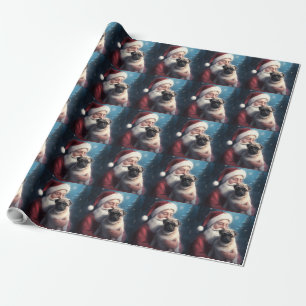 Papel De Regalo Pug Con Santa Claus Navideño Festivo