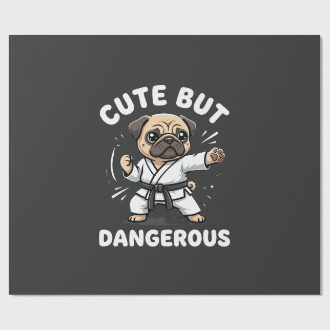 Papel De Regalo Pug Cute Pero Peligroso Karate (Superficie plana)