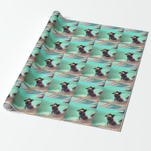 Papel De Regalo Pug disfrutando en la playa pintando arte