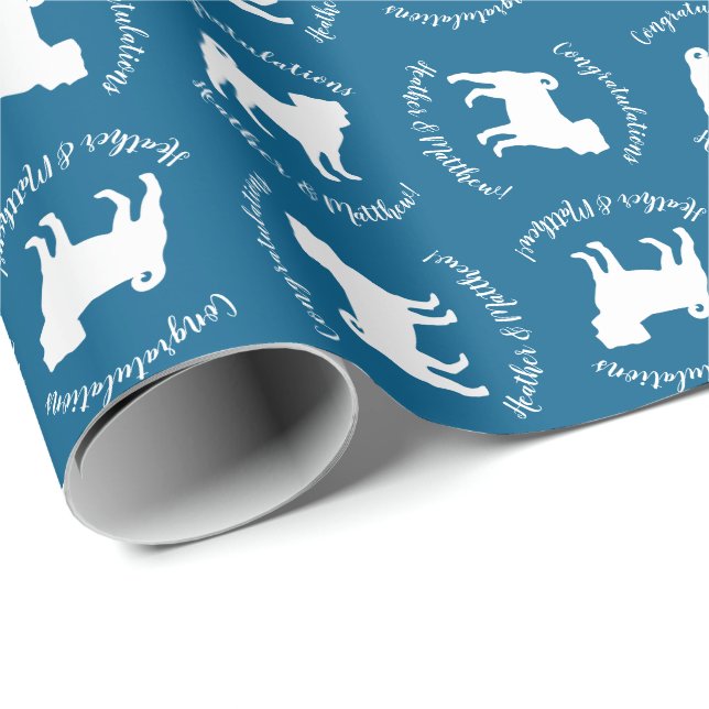 Papel De Regalo Pug Dog Baby Shower Blue Puppy Boy (Esquina del rollo)
