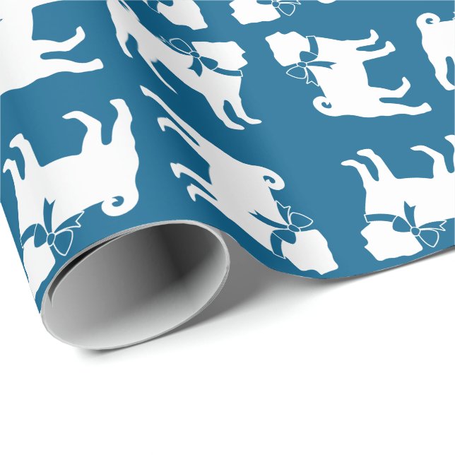 Papel De Regalo Pug Dog Baby Shower Boy Blue con Bow (Esquina del rollo)
