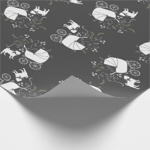 Papel De Regalo Pug Dog Baby Shower Gris Puppy Género Neutral