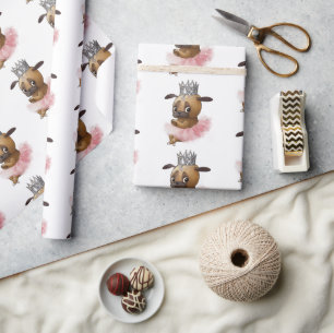 Papel De Regalo Pug Dog en una acuarela Tutu