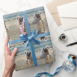 Papel De Regalo Pug feliz en el personalizable de la playa