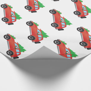 Papel De Regalo Pug Manejando un auto con un árbol de Navidad en l