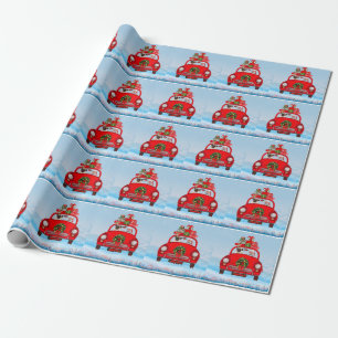 Papel De Regalo Pug Perro En El Auto Con Santa Claus