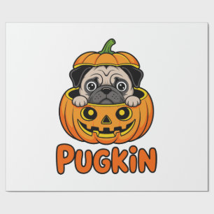Papel De Regalo Pugkin de Halloween, perro Pug de calabaza