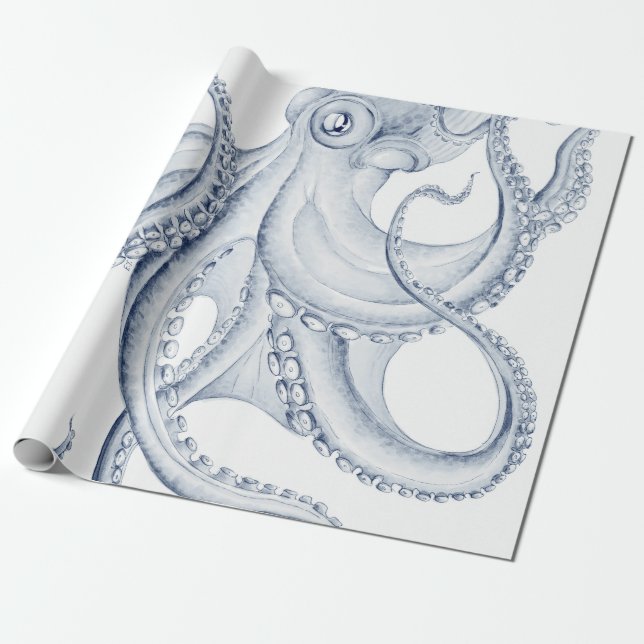 Papel De Regalo Pulpo azul Cephalopod Tinta Kraken (Desenrollado)