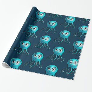 Papel De Regalo Pulpo azul chiquito - Kawaii Personalizado Animal