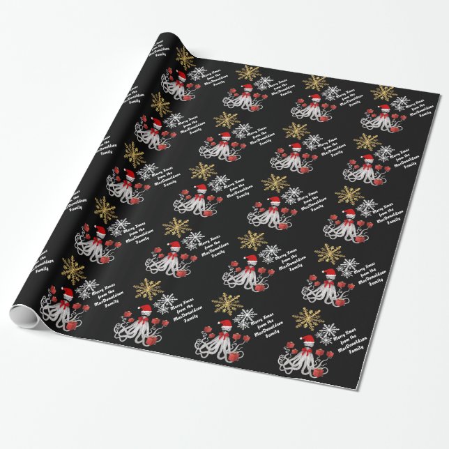 Papel De Regalo Pulpo divertido Santa (Desenrollado)