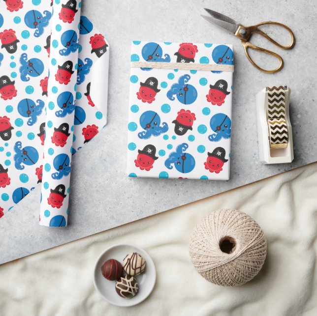 Papel De Regalo Pulpo pirata, patrón de pulpo, animales marinos (Artesanía)