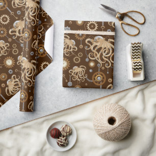 Papel De Regalo Pulpo Steampunk Retro Fantasía Mecánica