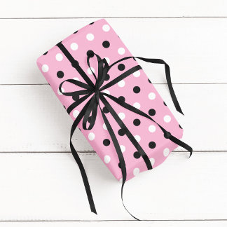 Papel De Regalo Punto de lunares rosa negro y blanco