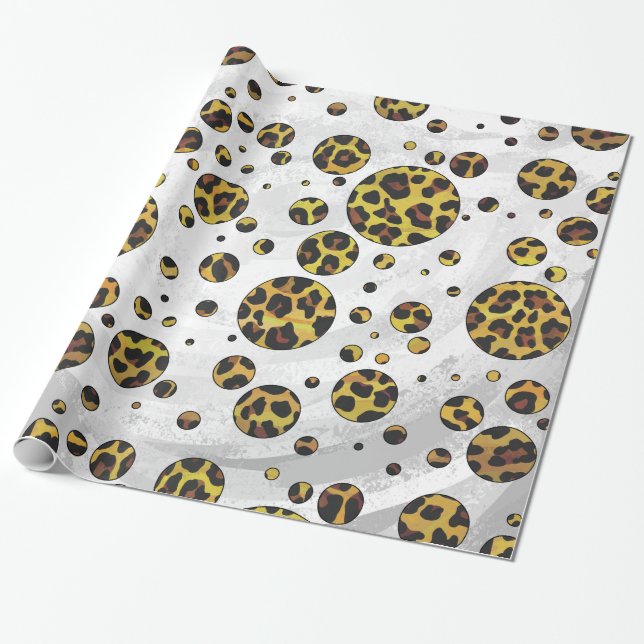 Papel De Regalo Punto de polka amarillo y marrón leopardo (Desenrollado)