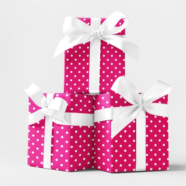 Papel De Regalo Punto de Polka pequeño blanco y rosa caliente (Hot Pink and White Small Polka Dot Wrapping Paper)