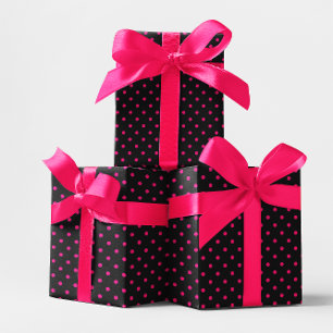 Papel De Regalo Punto de Polka Pequeño Rosa Negro y Caliente