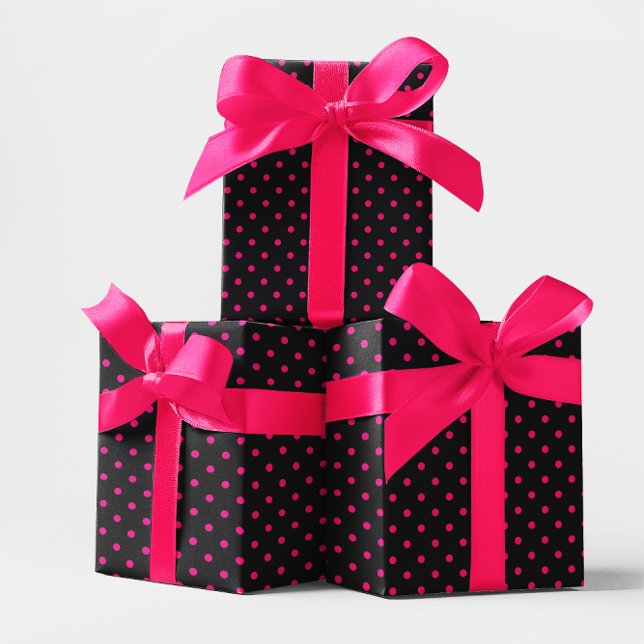 Papel De Regalo Punto de Polka Pequeño Rosa Negro y Caliente (Black and Hot Pink Small Polka Dot Wrapping Paper)