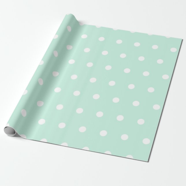 Papel De Regalo Punto de Polka Verde Mint (Desenrollado)