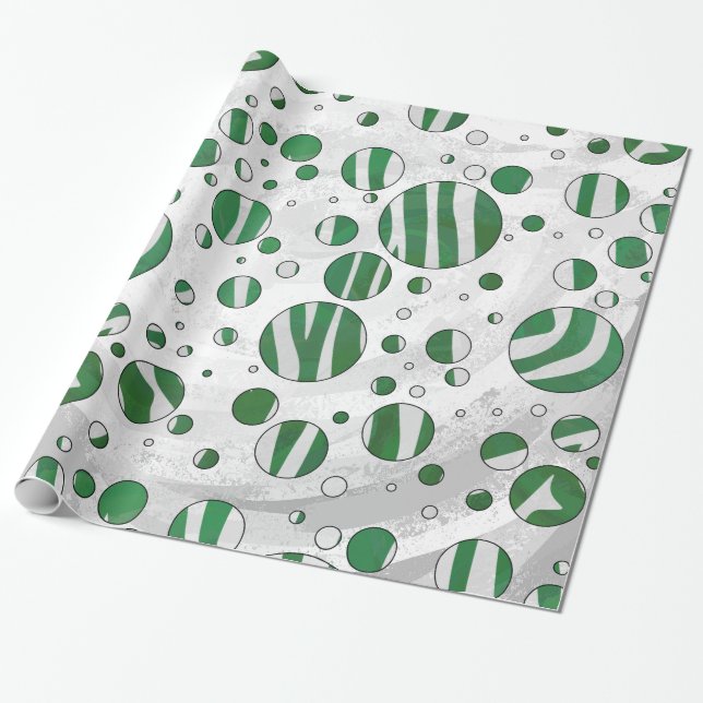 Papel De Regalo Punto de polka verde y blanco cebra (Desenrollado)