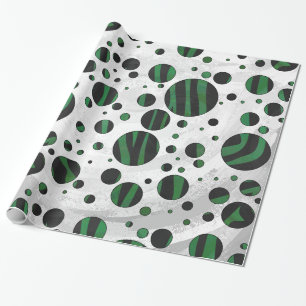 Papel De Regalo Punto de polka verde y negro de cebra