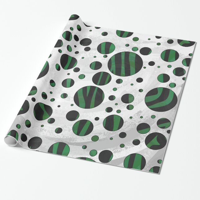 Papel De Regalo Punto de polka verde y negro de cebra (Desenrollado)