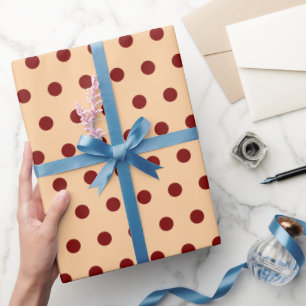 Papel De Regalo Punto polka rojo y beige