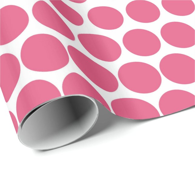 Papel De Regalo Punto Polka Rosa Blanco Moderno (Esquina del rollo)