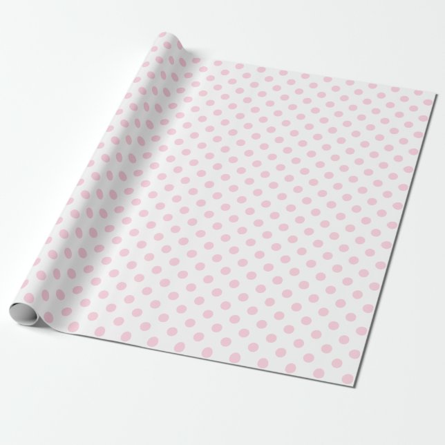 Papel De Regalo Punto rosa claro de polka en espacio blanco medio (Desenrollado)