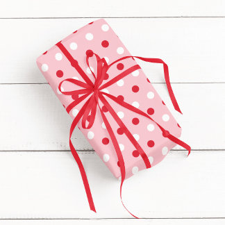Papel De Regalo Punto Rosa Rojo y Blanco