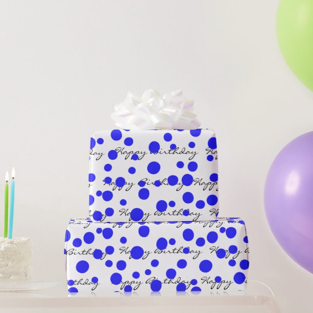 Papel De Regalo Puntos azules de cumpleaños en blanco (Regalos de fiesta)