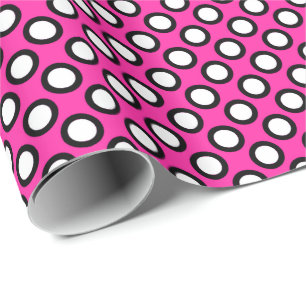 Papel De Regalo Puntos circundados retros, fucsia, blanco y negro