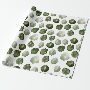 Papel De Regalo Puntos de acuarela verde musgo pintados a mano
