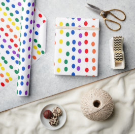 Papel De Regalo Puntos de golosinas arcoiris sobre blanco