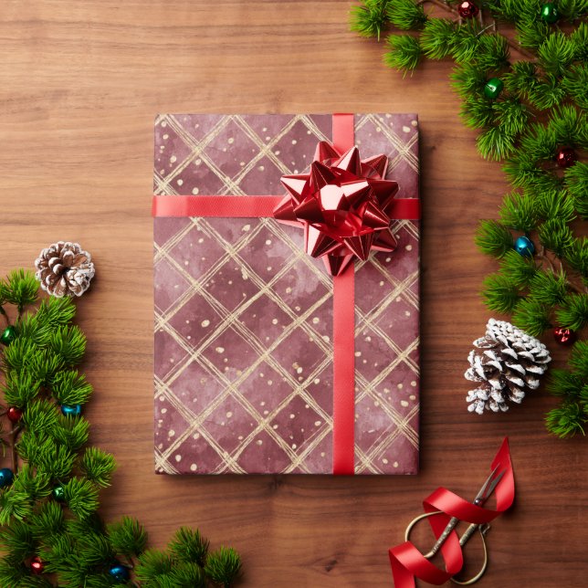 Papel De Regalo Puntos de oro rojo de Navidad (Regalo de vacaciones)