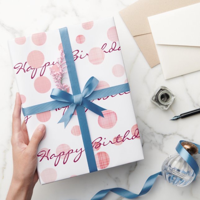 Papel De Regalo Puntos De Pájaro Rosado Sobre Blanco (Regalar)