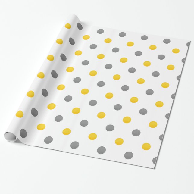 Papel De Regalo Puntos de polka amarillos y grises (Desenrollado)